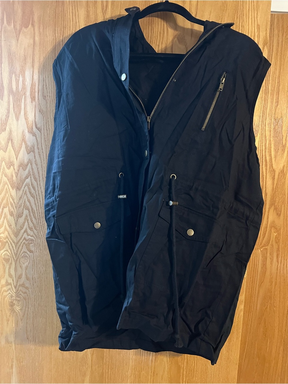 Men's Black Hooded Utility Vest Jacket